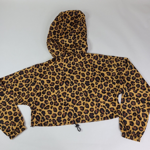 Adam Selman Leopard Cropped Pullover Parka Jacket sz S - Picture 5 of 5